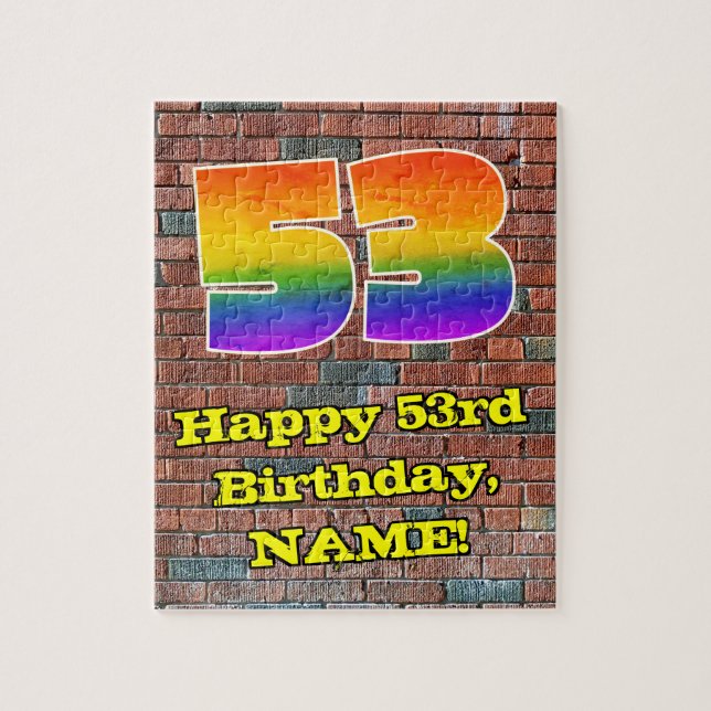 53rd Birthday: Fun Graffiti-Inspired Rainbow 53 Jigsaw Puzzle (Vertical)
