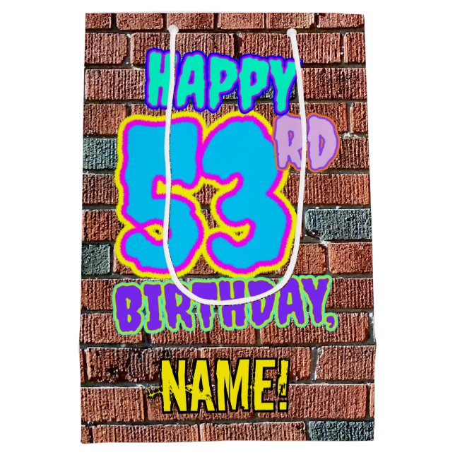 53rd Birthday: Fun, Urban Graffiti Inspired Look Medium Gift Bag (Back)