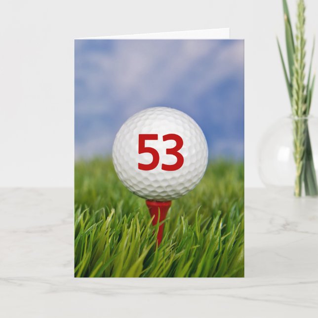 53rd Birthday Golf Ball on Red Tee   Card (Front)
