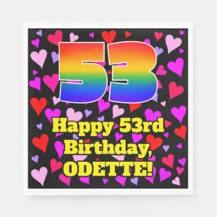 53rd Birthday: Loving Hearts Pattern, Rainbow # 53 Napkin