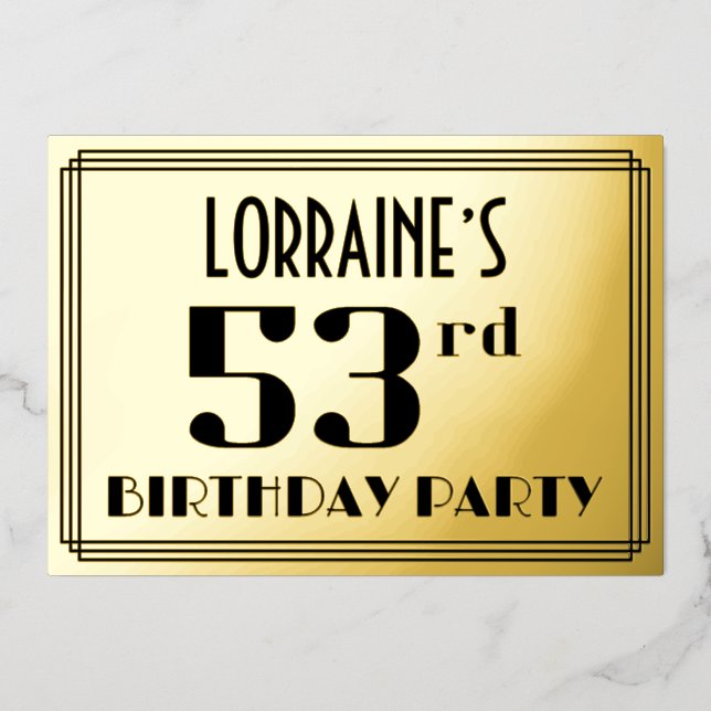 53rd Birthday Party: Art Deco Look “53” and Name (Front)