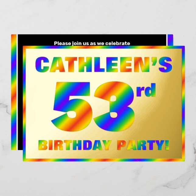 53rd Birthday Party — Fun, Rainbow Spectrum “53” (Front/Back)