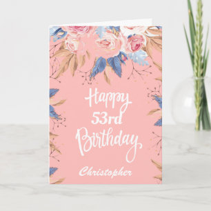 53rd Birthday Watercolor Botanical Pink Floral Card