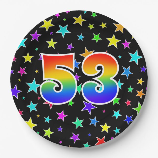 53rd Event: Bold, Fun, Colourful Rainbow 53 Paper Plate (Front)