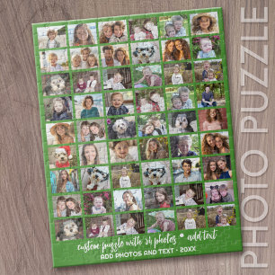 54 Photo Collage Grid - Custom Text - Green Jigsaw Puzzle