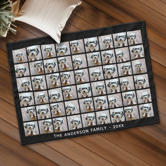 54 Square Photo Collage with Simple Text Fleece Blanket (Custom Fleece Blanket - Add Photos and Text)