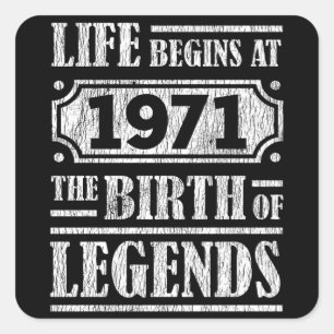 54 Year Old 1971 Birth Of Legend 54th Birthday Square Sticker