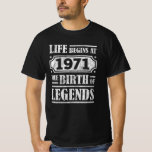 54 Year Old 1971 Birth Of Legend 54th Birthday T-Shirt<br><div class="desc">Celebrate In Style With This Unique And Fun Vintage-Inspired Birthday Gift Design! This Birthday Graphic Perfectly Highlights Your Special Milestone. Whether You're Turning 9, 21, 30, 40, 50, Or Any Age In Between, Proudly Showcase Your Legendary Status With Humour And Nostalgia. This Vintage Birthday Graphic Makes An Ideal Gift Idea...</div>