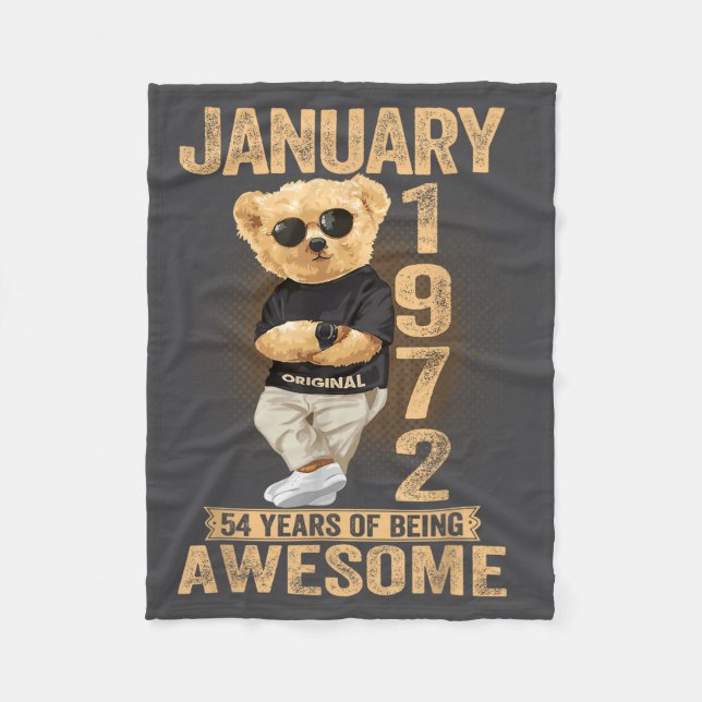 54 Year Old January 1972 Teddy Bear 54th Birthday  Fleece Blanket (Front)