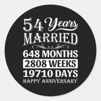 54 Years Married Happy 54Th Wedding Anniversary Classic Round Sticker