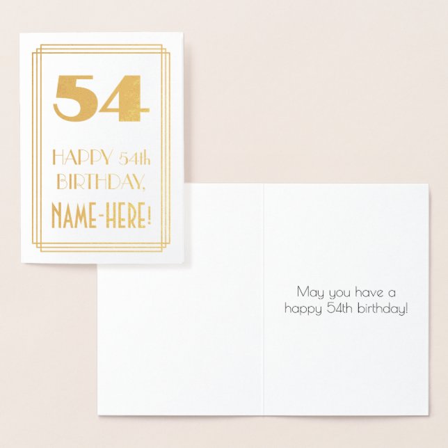 54th Birthday: Art Deco Inspired Look "54" & Name Foil Card (Display)