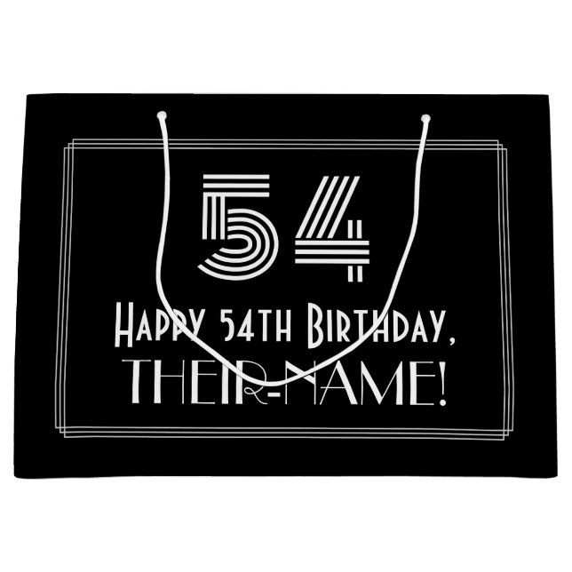 54th Birthday — Art Deco Inspired Look "54" & Name Large Gift Bag (Front)