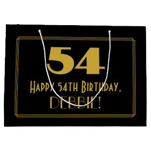 54th Birthday — Art Deco Inspired Look "54" & Name Large Gift Bag