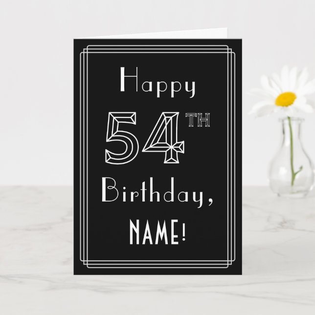 54th Birthday: Art Deco Style # 54 & Custom Name Card (Small Plant)