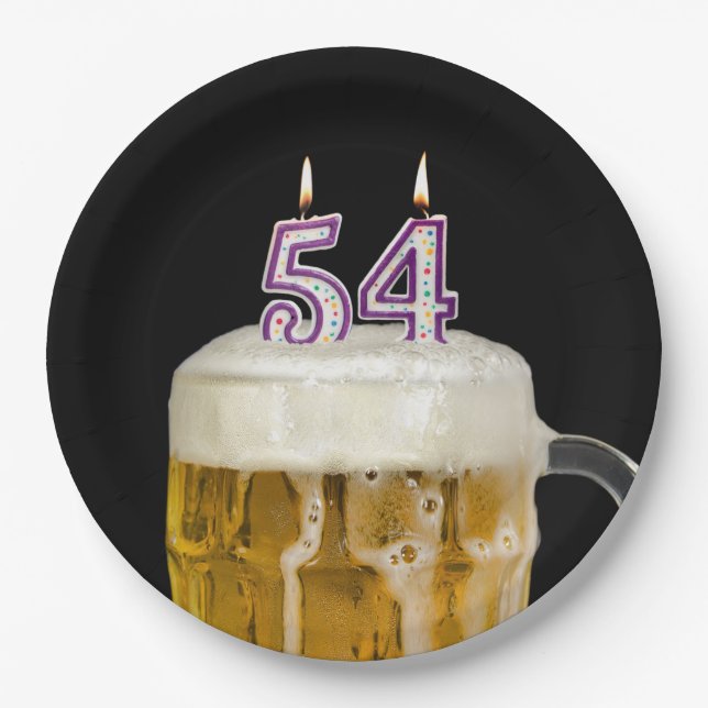 54th Birthday Beer on black Paper Plate (Front)