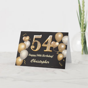 54th Birthday Black and Gold Balloons Birthday Card