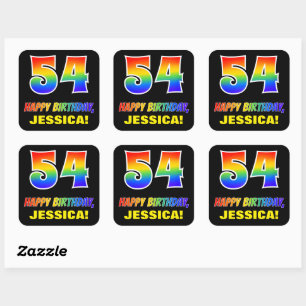 54th Birthday: Bold, Fun, Simple, Rainbow 54 Square Sticker