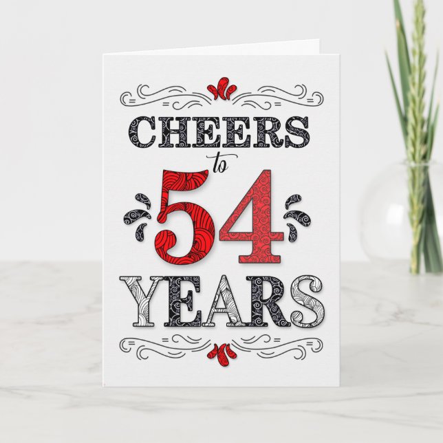54th Birthday Cheers in Red White Black Pattern Card (Front)