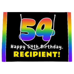 54th Birthday: Colorful Rainbow # 54, Custom Name Large Gift Bag