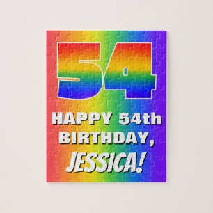 54th Birthday: Colourful, Fun Rainbow Pattern # 54 Jigsaw Puzzle