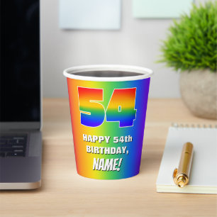 54th Birthday: Colourful, Fun Rainbow Pattern # 54 Paper Cups