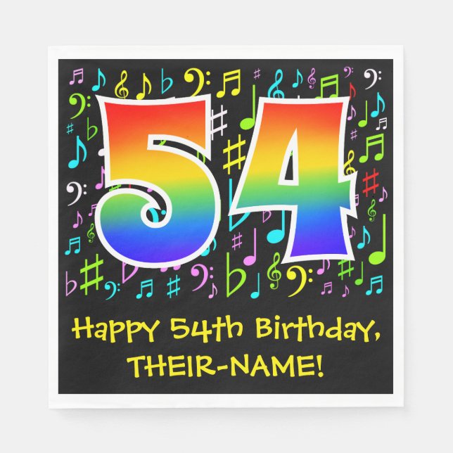 54th Birthday - Colourful Music Symbols, Rainbow 5 Napkin (Front)