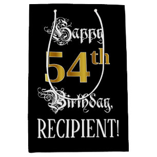 54th Birthday ~ Fancy Script; Faux Gold Look; Name Medium Gift Bag