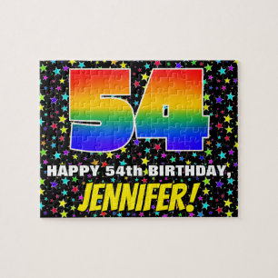 54th Birthday — Fun, Colourful Star Field Pattern Jigsaw Puzzle