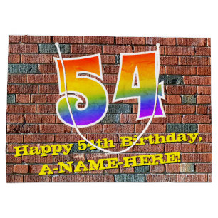 54th Birthday: Fun, Graffiti-Inspired Rainbow # 54 Large Gift Bag
