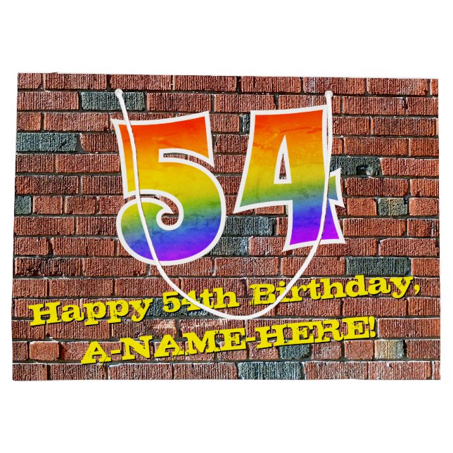 54th Birthday: Fun, Graffiti-Inspired Rainbow # 54 Large Gift Bag (Back)