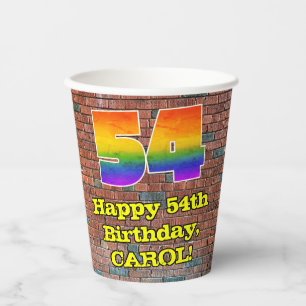 54th Birthday: Fun Graffiti-Inspired Rainbow 54 Paper Cups