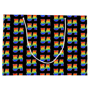 54th Birthday: Fun Rainbow Event Number 54 Pattern Large Gift Bag