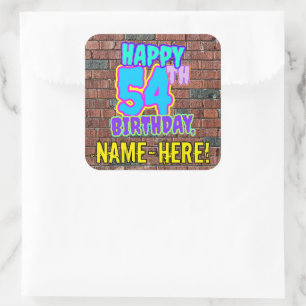 54th Birthday – Fun, Urban Graffiti Inspired Loo Square Sticker