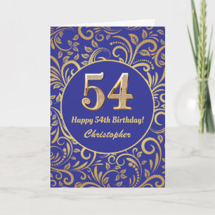 54th Birthday Navy Blue and Gold Floral Pattern Card