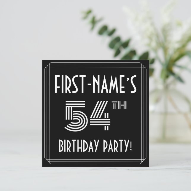 54th Birthday Party: Art Deco Style w/ Custom Name Invitation (Standing Front)