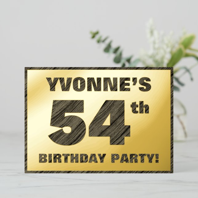 54th Birthday Party — Bold, Faux Wood Grain Text (Standing Front)