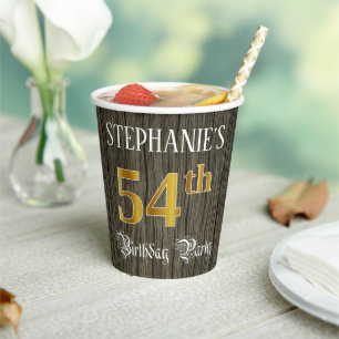54th Birthday Party — Faux Gold & Faux Wood Looks Paper Cups