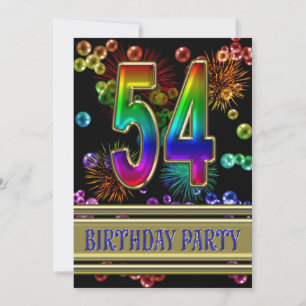 54th Birthday party Invitation with bubbles