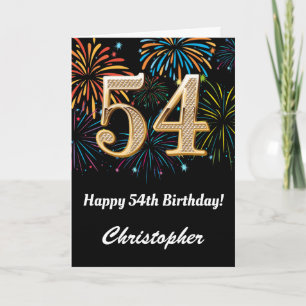54th Birthday Rainbow Fireworks Black and Gold Card