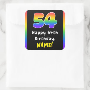 54th Birthday: Rainbow Spectrum # 54, Custom Name Square Sticker