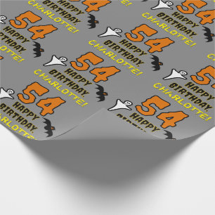 54th Birthday: Spooky Halloween Theme, Custom Name Wrapping Paper