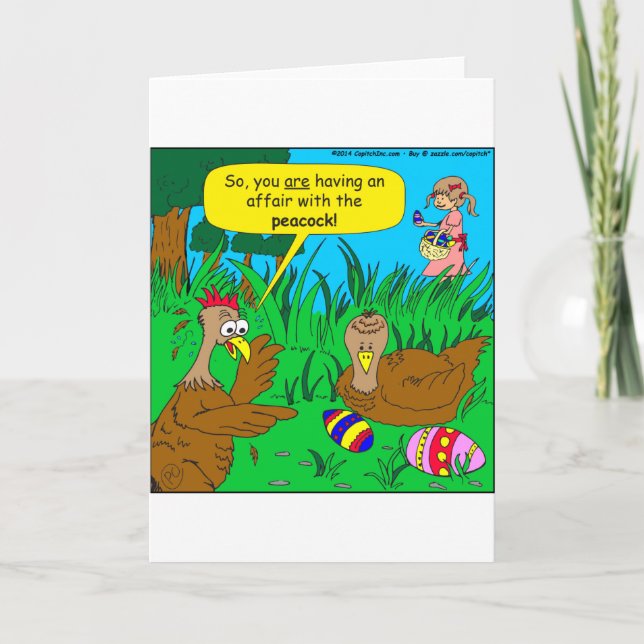 554 affair with a peacock cartoon holiday card (Front)