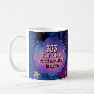 555 Angel Number Manifestation Affirmation Galaxy Coffee Mug
