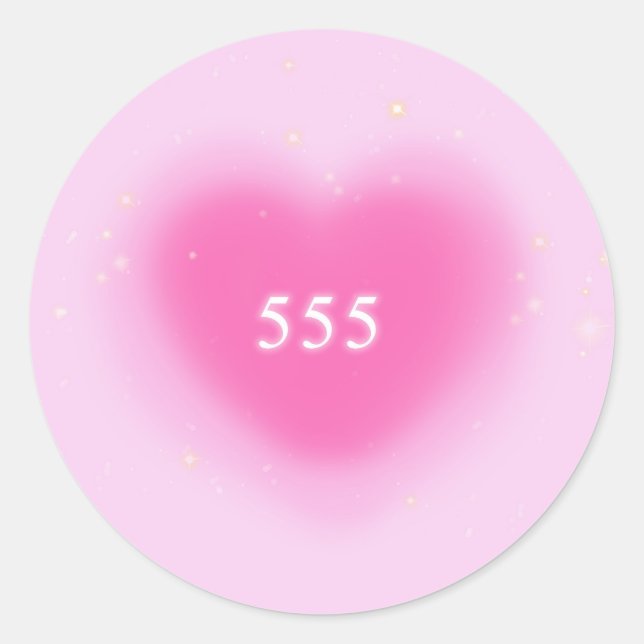 555 Modern Pink Heart Aesthetic Angel Number  Classic Round Sticker (Front)