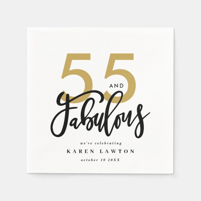 55 and fabulous gold birthday party napkins (Front)