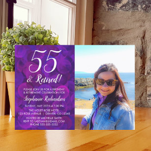 55 and Retired Elegant Purple Birthday Retirement Invitation