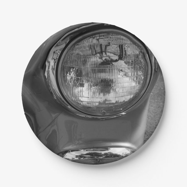 55 Chevy Headlight Grayscale Paper Plate (Front)