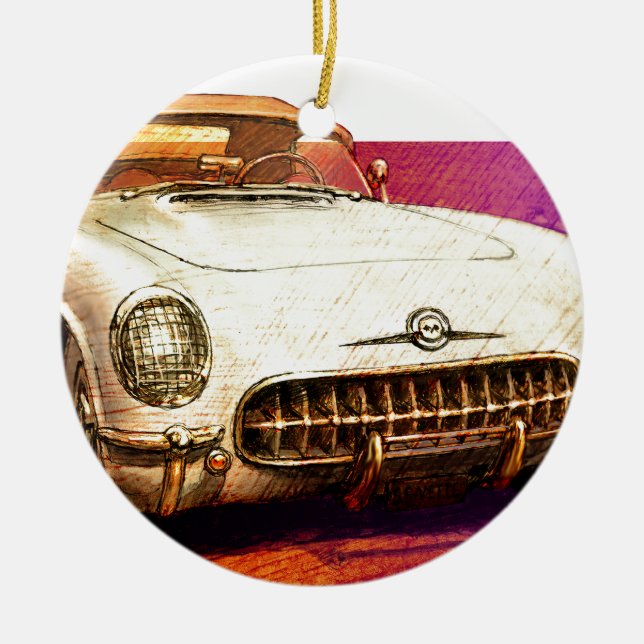 55 Corvette painting Ceramic Tree Decoration (Front)