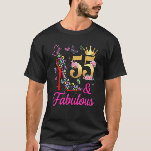 55 & Fabulous 55 Years Old 55th Bday Butterflies H T-Shirt