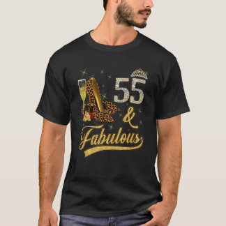 55 & Fabulous 55th Birthday Rose Wine Leopard High T-Shirt